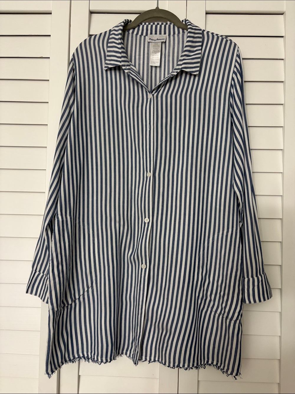 Tommy Bahama Blue and White Vertical Stripe Button-Down Shirt